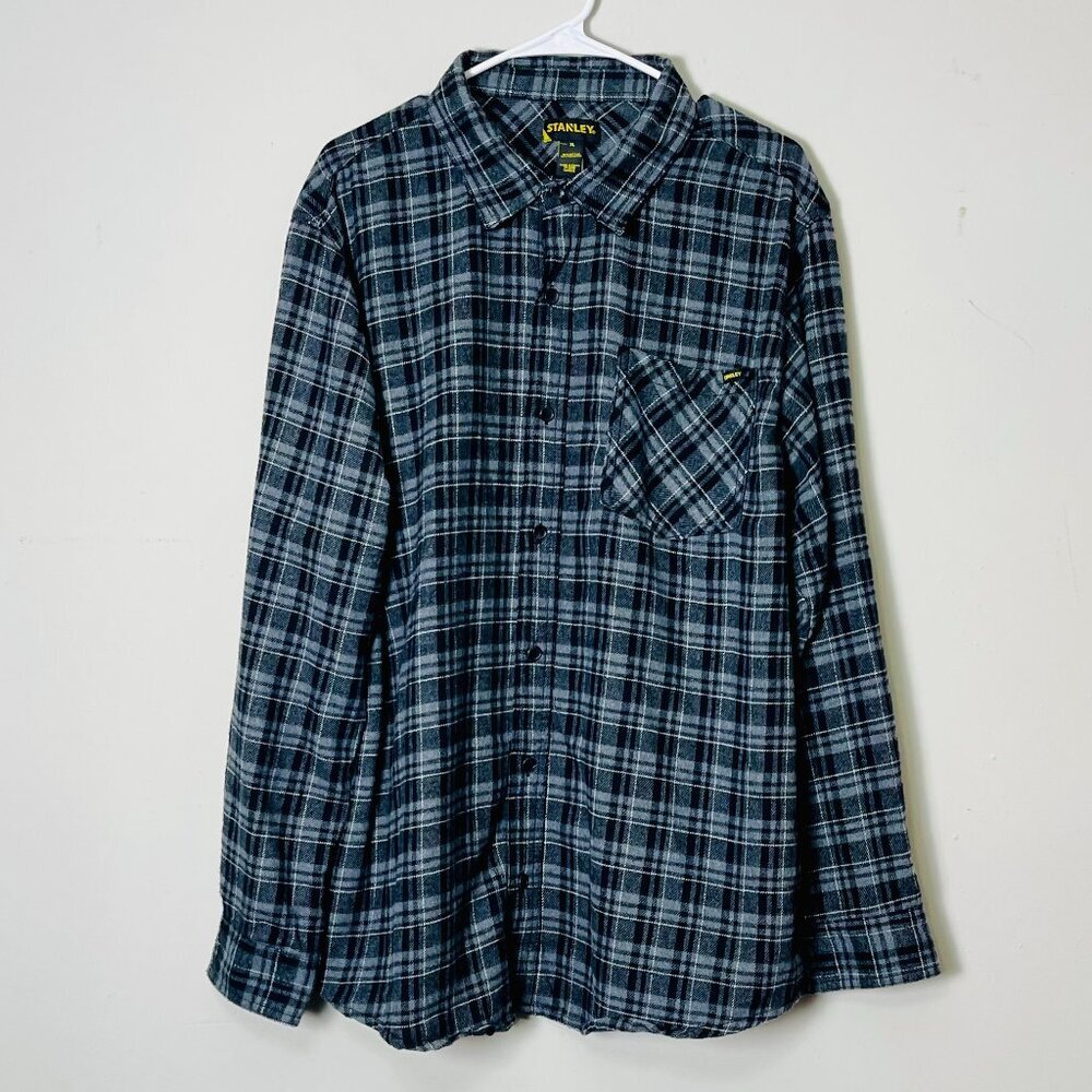 Stanley Flannel Shirt Men's GRAY Black Plaid Button-Down Soft‎ XL LONG SLEEVE